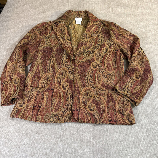 Bon Worth Women Blazer L Paisley Brocade Tapestry Boho zip
