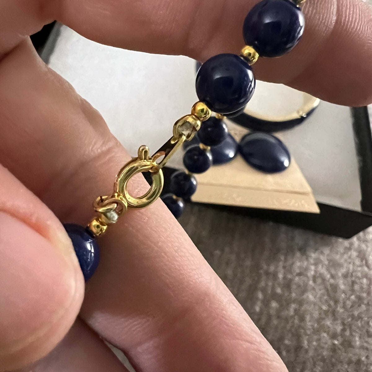 Unsigned Vintage Navy Bead Necklace Bangle Bracelet Earrings Jewelry Set