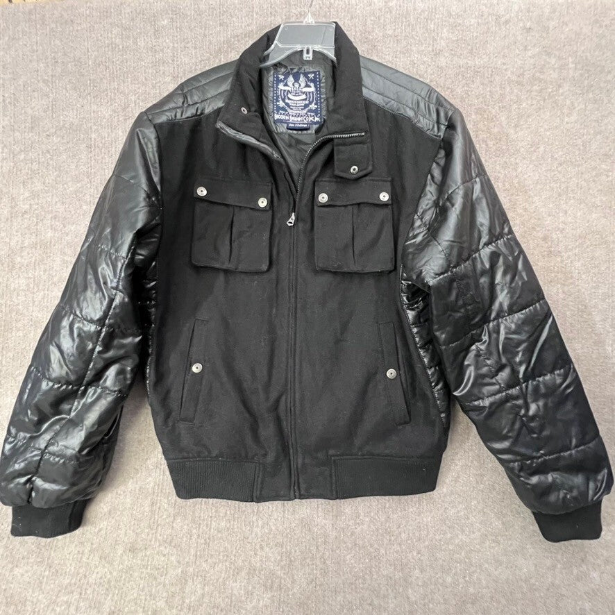 Brooklyn Basement 3XL Puffer Jacket Black Wool Blend Bomber Moto Bomber Style