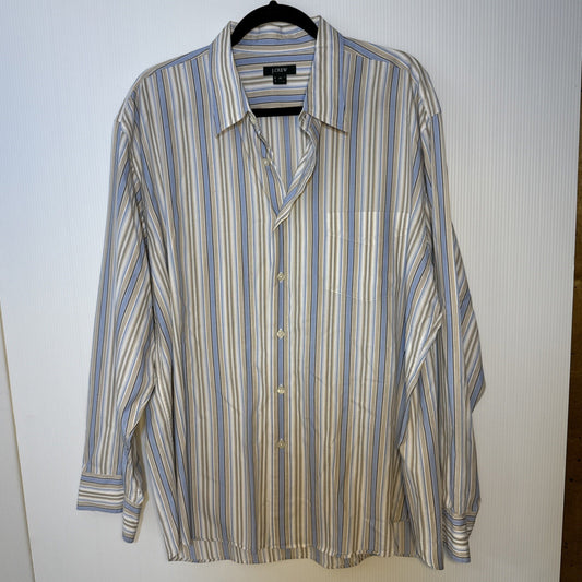 VTG J. CREW Men Size XL Blue Striped Cotton Button Up Shirt Lightweight Hongkong