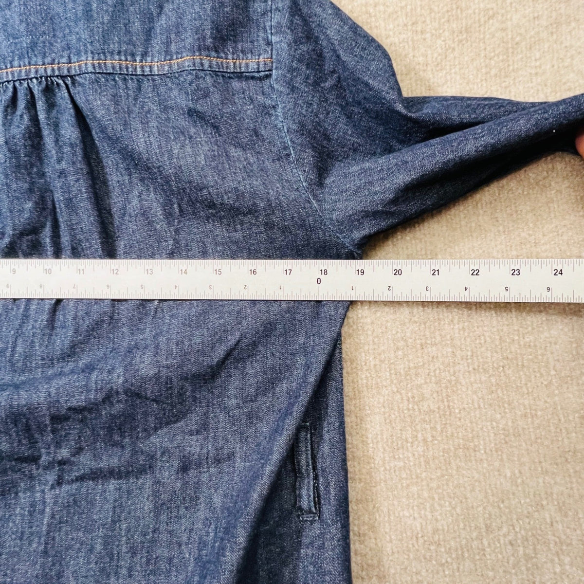 Weekend Max Mara Belted Denim Chambray Ruffle Front Tunic Dress Modest Size 0 XS