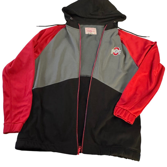 OSU Ohio State Buckeyes Full Zip Hoodie Jacket Mens Large Black Red Gray