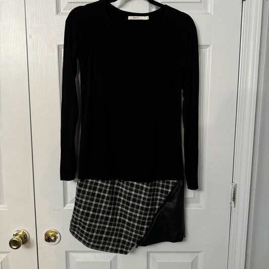 Anthropologie Bailey44 Sz-SM Faux Leather and Plaid Asymmetric Hem Dress Grunge