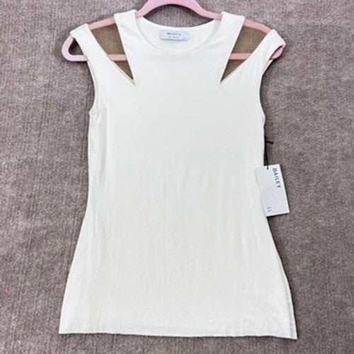 BAILEY 44 Cream Sleeveless Top Mesh Cutout Detail Size S NWT Stain