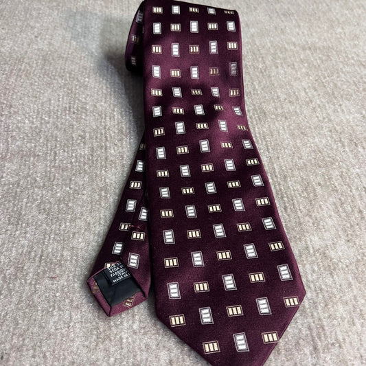Hugo Boss Necktie Mens OS Burgundy Geometric Silk Italy Designer Professional