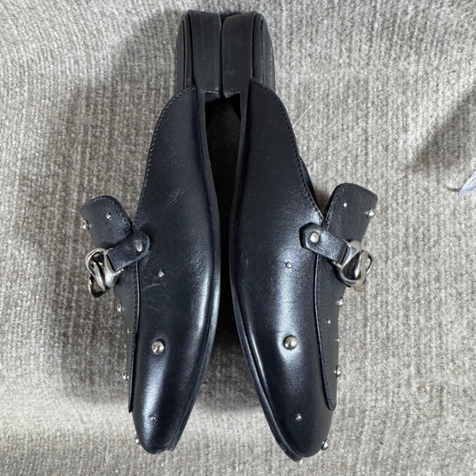 BALA DI GALA Black Leather Studded Handmade Mules Loafers Slip On Slides 7L