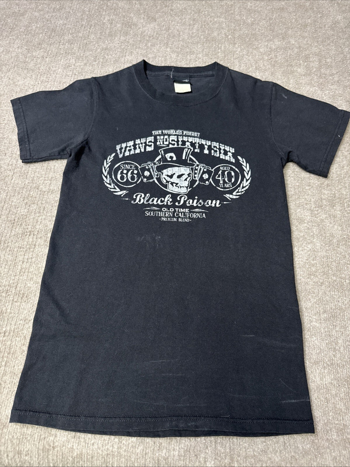 Vans Men Shirt Sm Black Skull Poison Skater Graphic Short Sleeve Logo SoCal Big