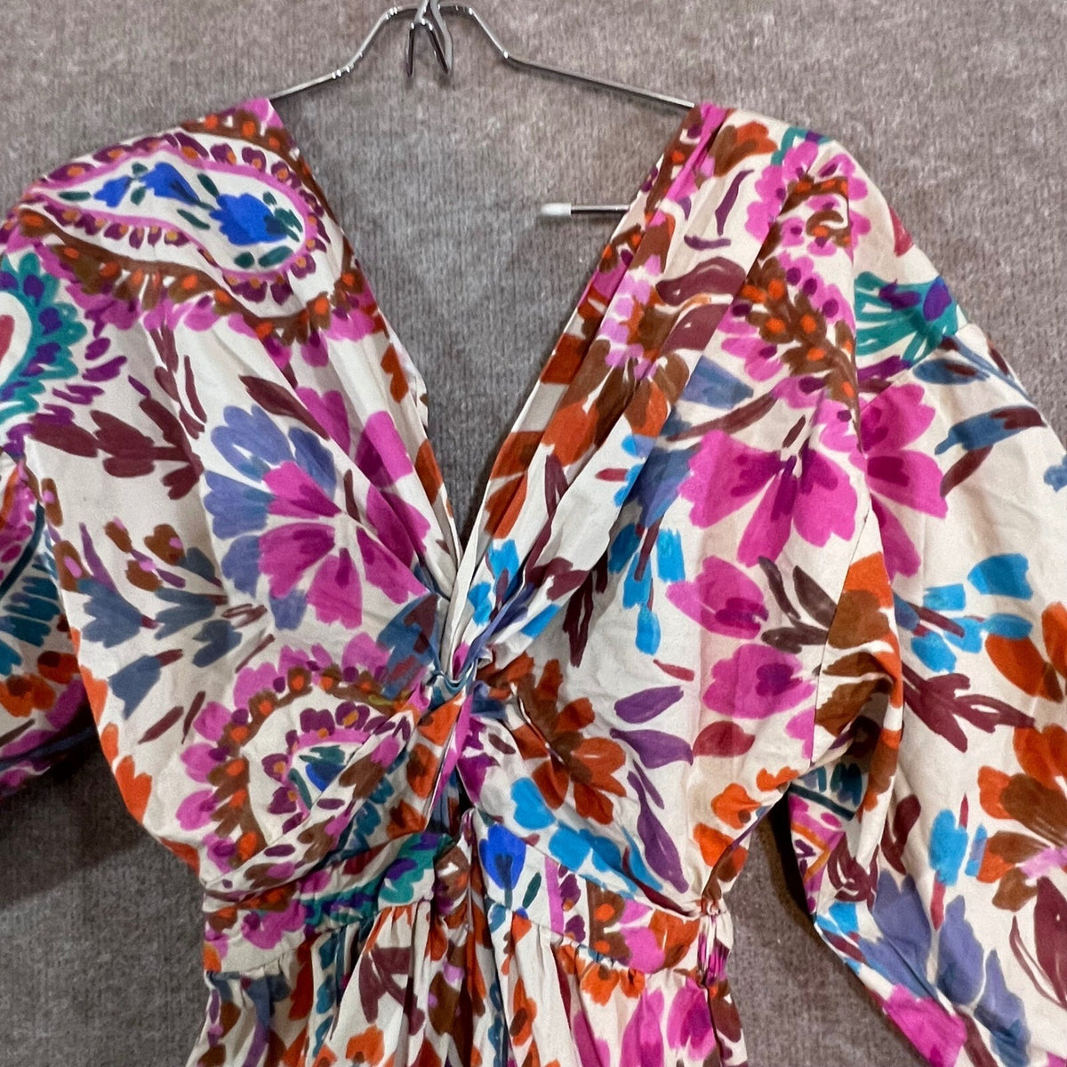 Zara Dress Womens Small Floral Paisley Tiered Midi V-Neck Boho Summer Festival