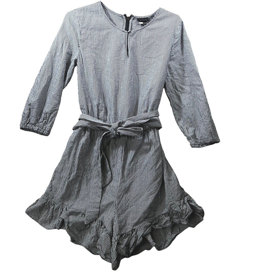 Who What Wear Striped Tie Waist Romper Womens M Blue White Ruffle Summer Resort