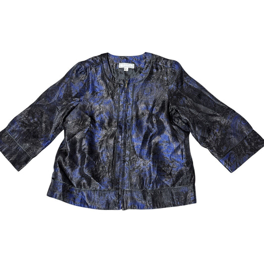 Simonton Says George Simonton Jacket Womens Medium Blue Black Paisley Zip Boho
