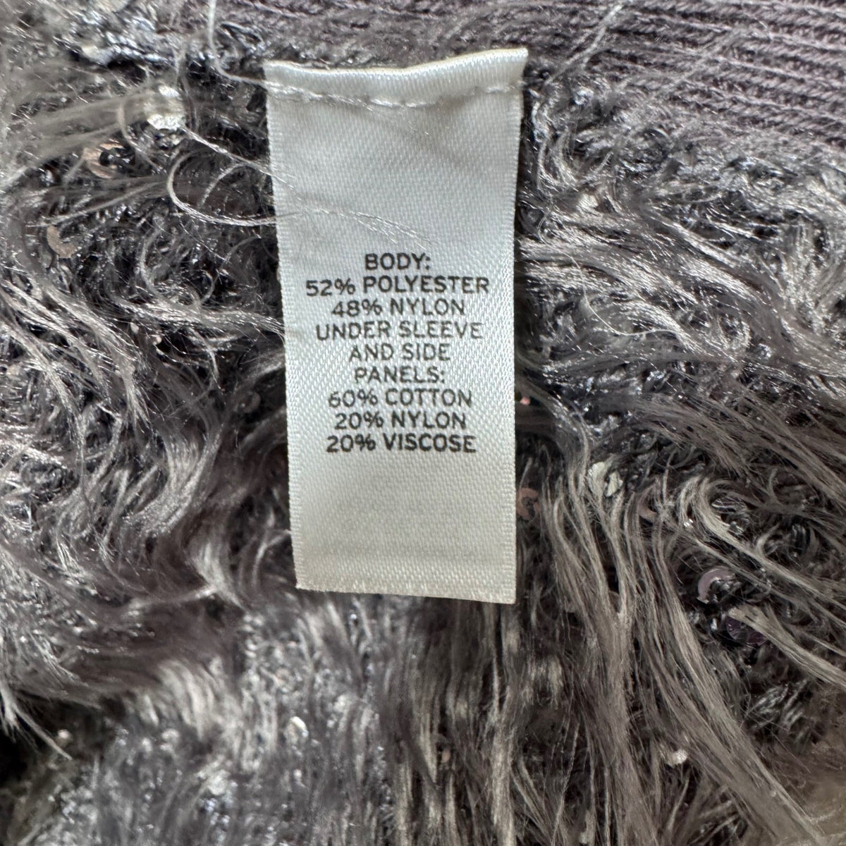 TROUVE Gray Sparkly Fuzzy Eyelash Knit Sequin V Neck Long Sleeve Sweater Size M
