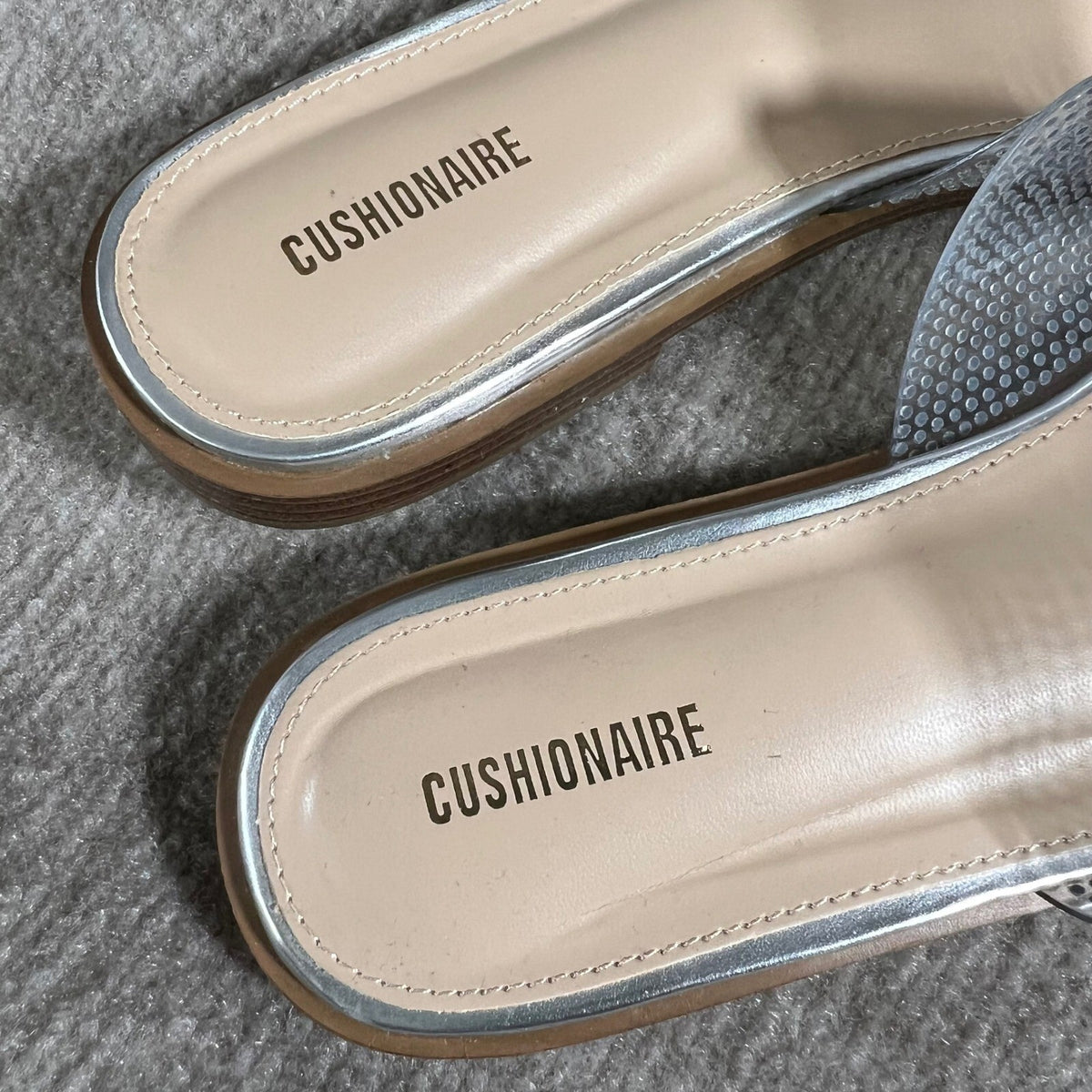 Cushionaire Rhinestone Slide Sandals Clear Silver Square Toe Flats Size 11M