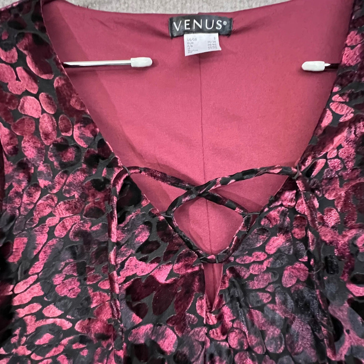 Venus Velvet Top Long Sleeve Purple Black Burnout Leopard Print Blouse S