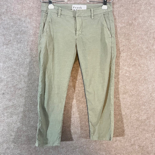 Frank & Eileen Wicklow Chino Pants Women 4 Green Cotton Linen Cropped Casual