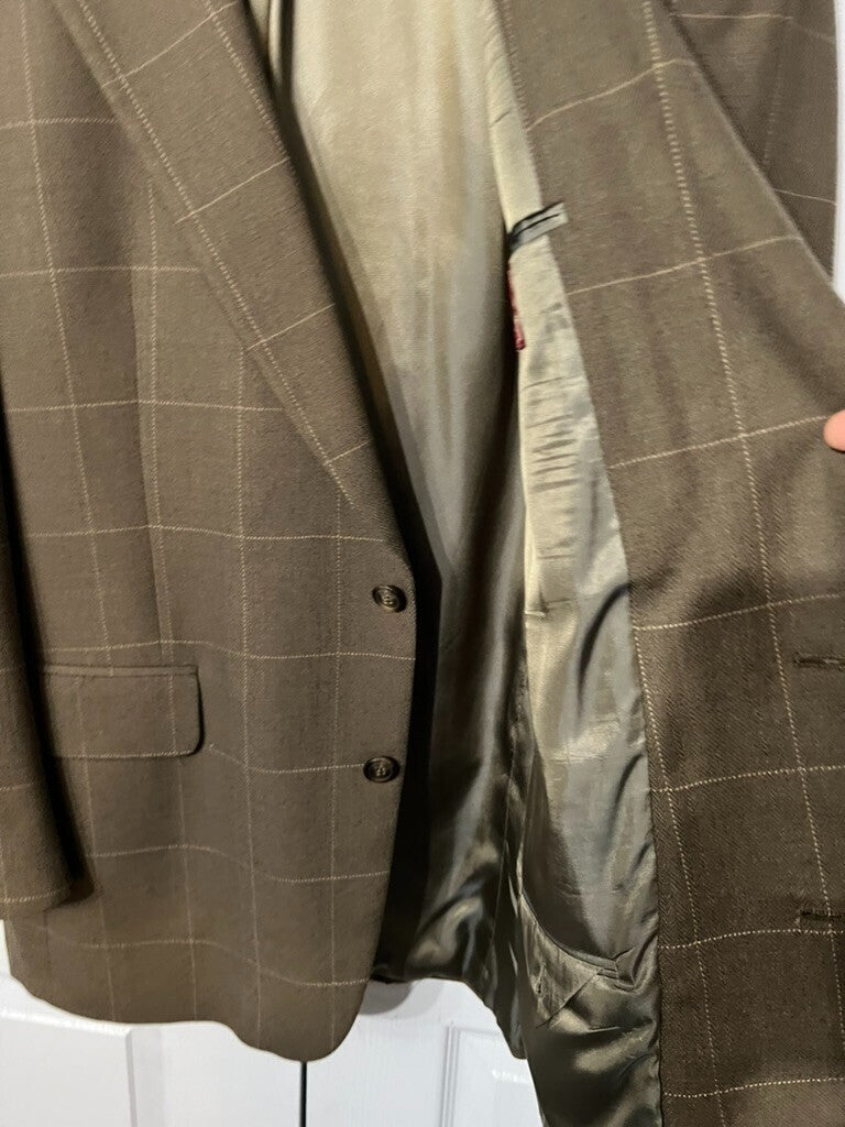 Vintage Burberry's Sport Coat Mens Brown Windowpane Plaid Wool Blazer Academia