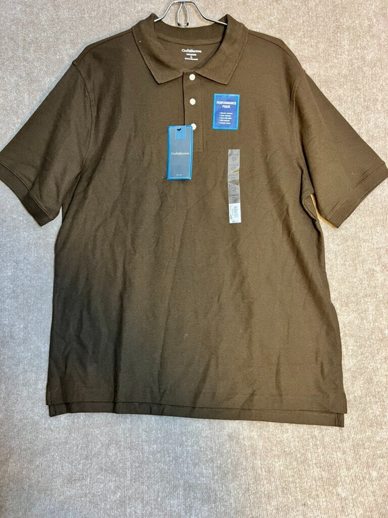 NWT Croft & Barrow Men’s Polo Large Performance Pique Brown Comfortable Casual