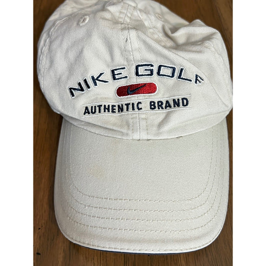 Nike Golf Authentic Brand Hat Mens OSFM Cream Cotton Embroidered Swoosh Dad Cap