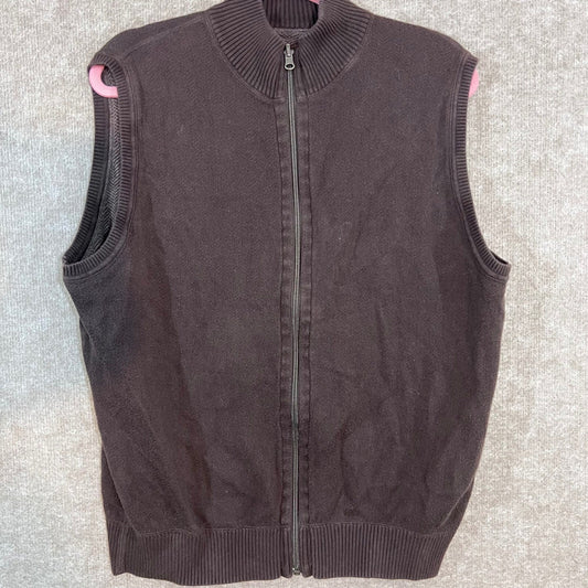 Alex Cannon Full Zip Sweater Vest Mens L Chocolate Ribbed Mock Neck Cotton Knit