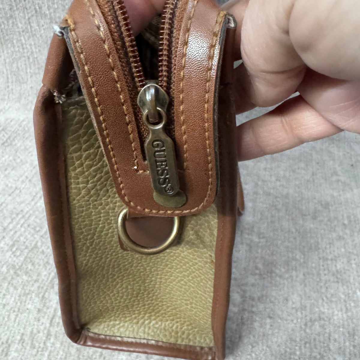 Vintage Guess Satchel Handbag, Structured Shoulder Bag, Tan Brown Plaid Lining