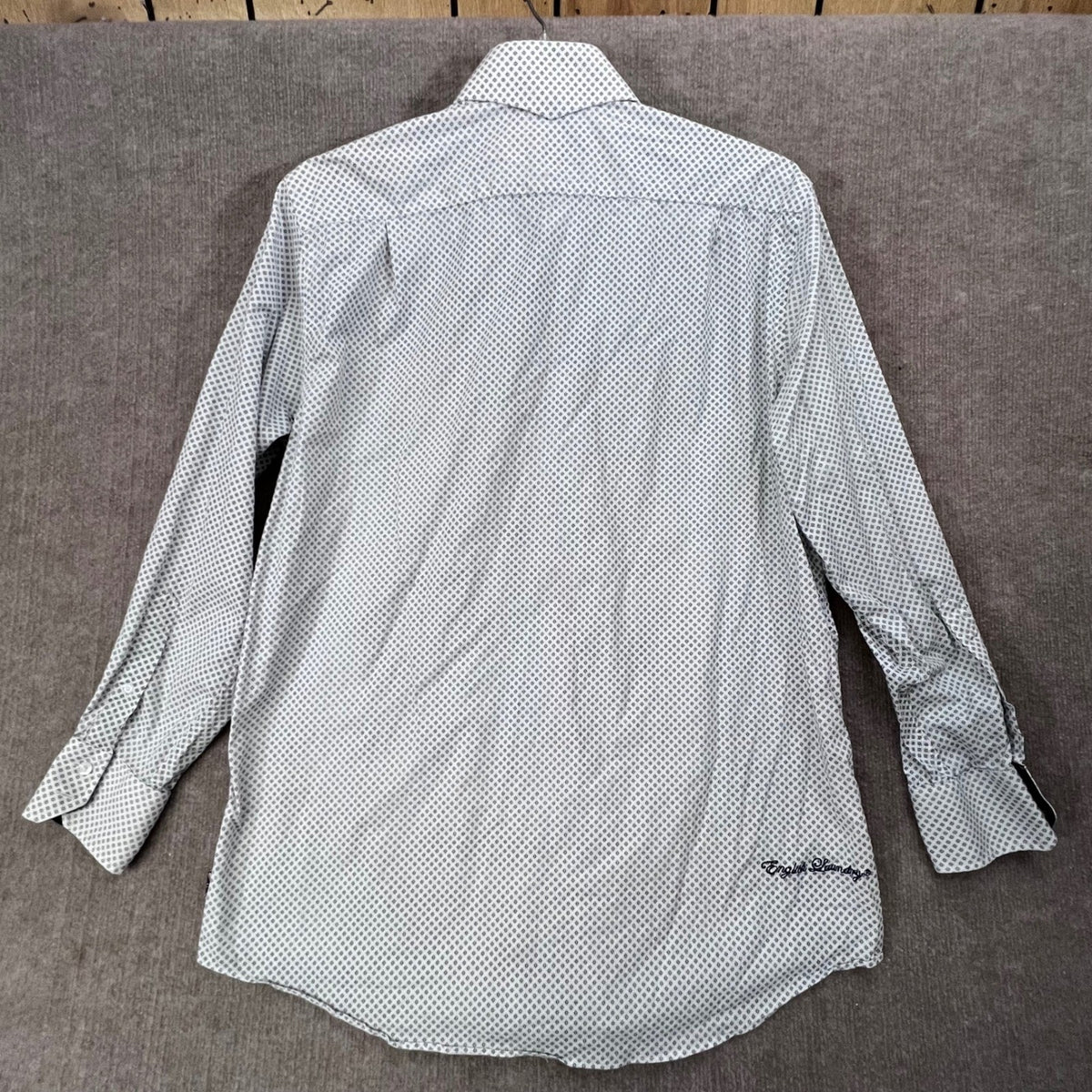 English Laundry Men's 17.5 34/35 Flip Cuff Button Down Shirt White Blue Floral
