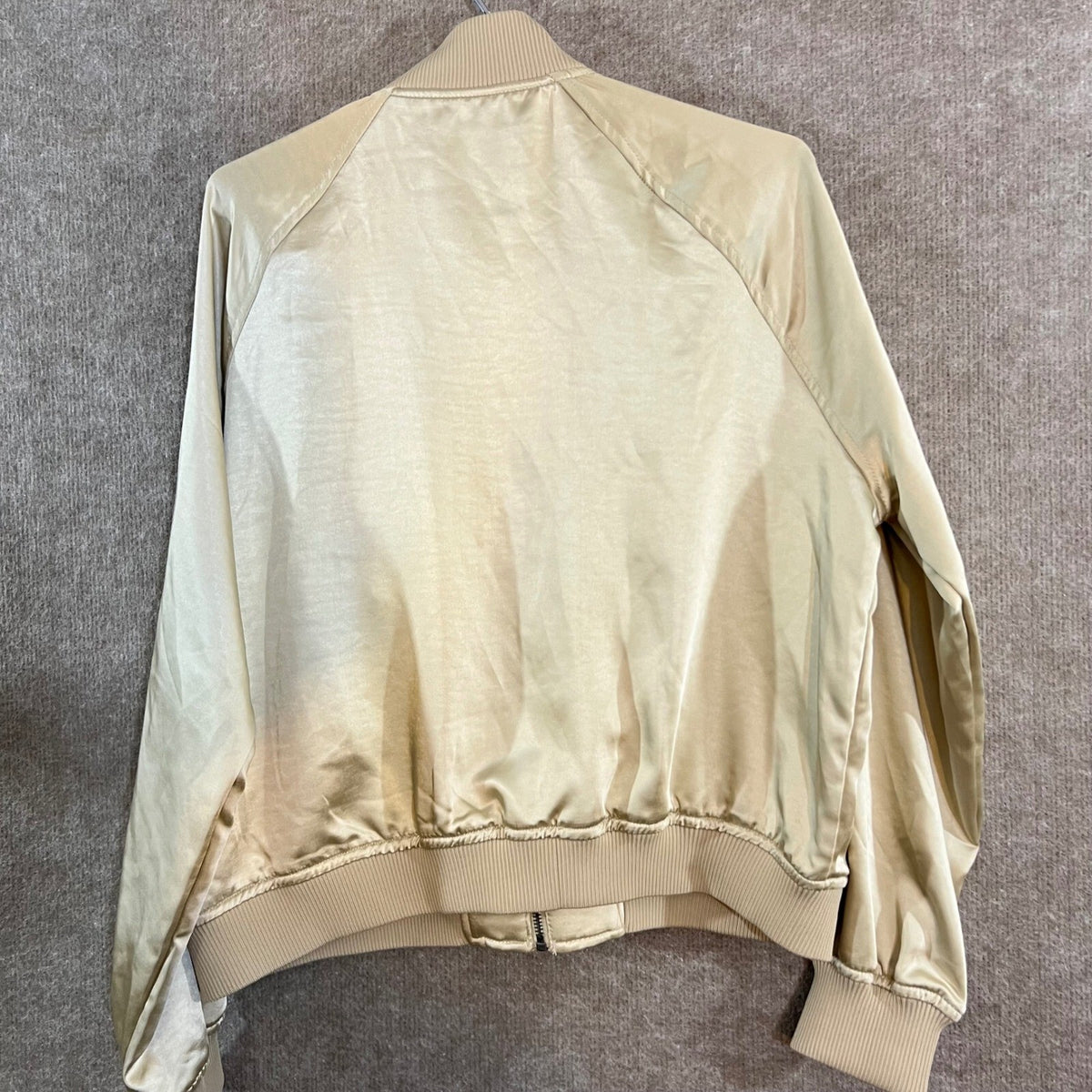 Vans Bomber Jacket Womens Medium Gold Satin Full Zip Embroidered Logo Streetwear