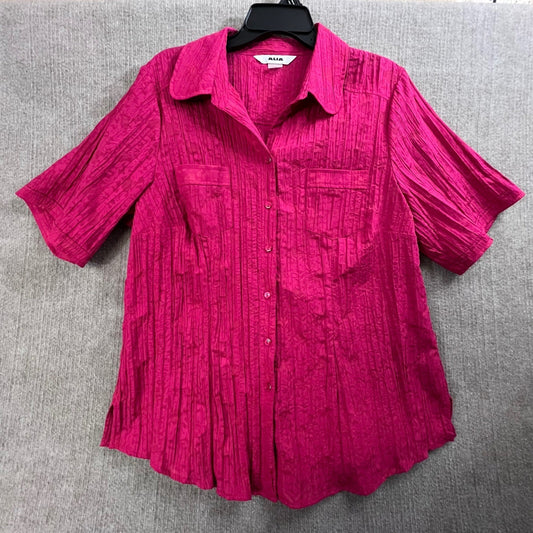 ALIA Women's Button Down Shirt Short Sleeve Pink Crinkle Texture Size 18W