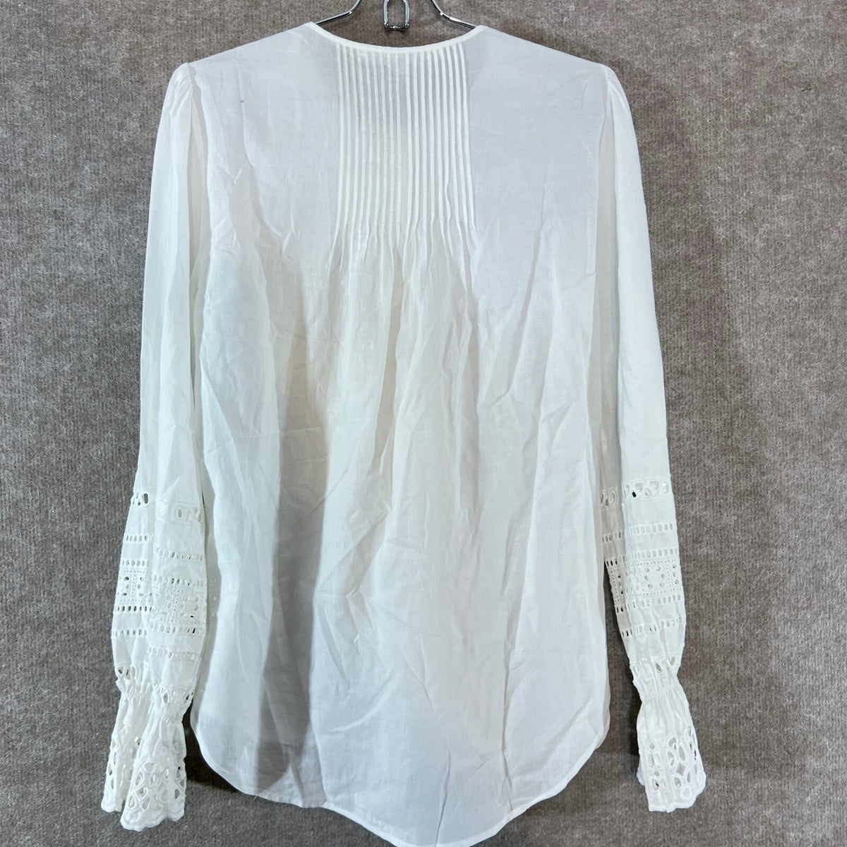 Veronica Beard Blouse Womens 6 White Pintuck Eyelet Lace Cotton Boho Romantic