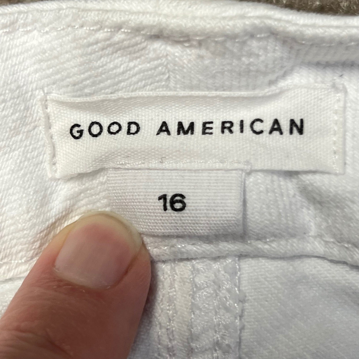 Good American Good Legs High Rise Flare Jeans White Stretch Denim Size 16