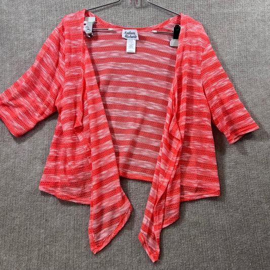 Anthony Richards Striped Knit Cardigan Women Large Red White Minimalist 7898