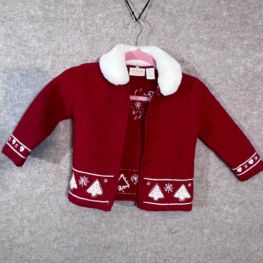 Vintage Heirlooms by Polly Flinders Cardigan Girl 4 Wool Christmas Faux Fur FLAW