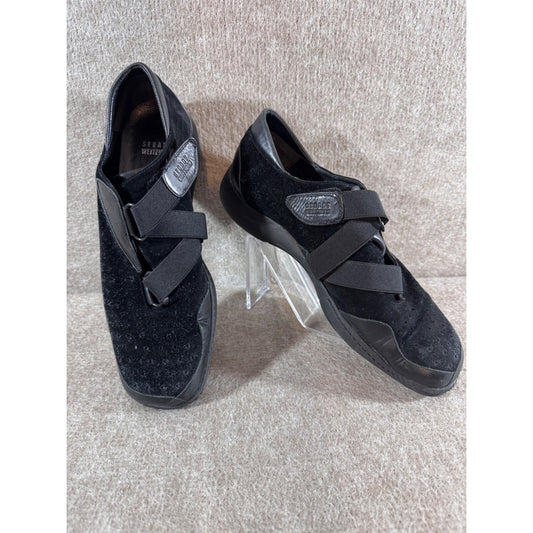 Stuart Weitzman Easy Straps Sneakers Women 8 Black Suede Leather Low Top