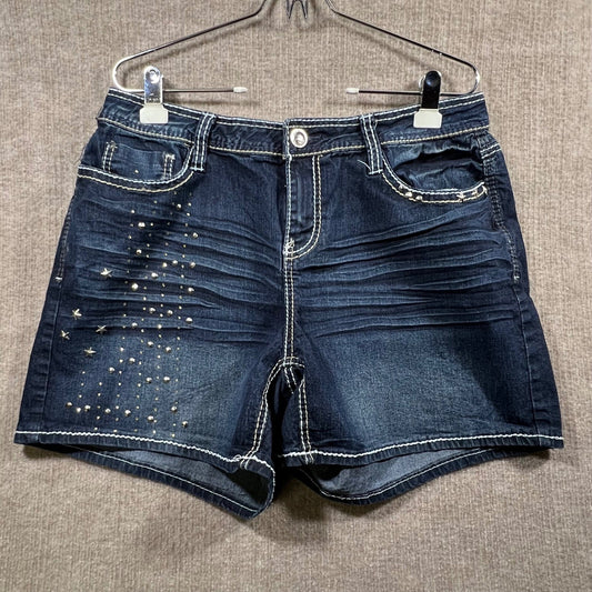 Cato Woman Denim Shorts Embellished Rhinestone Distressed Frayed Hem Size 16W