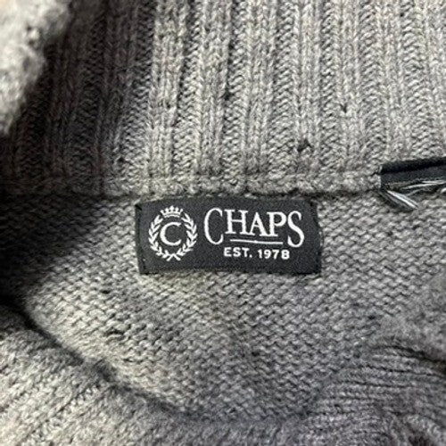 Chaps EST 1978 Gray Button Mock Neck Sweater Knit Elbow Patch Pullover Menswear