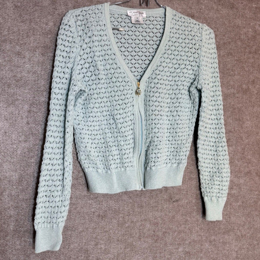 Y2K St John Sport Zip Up Cardigan Women P Crochet Pointelle Wool Blend Preppy