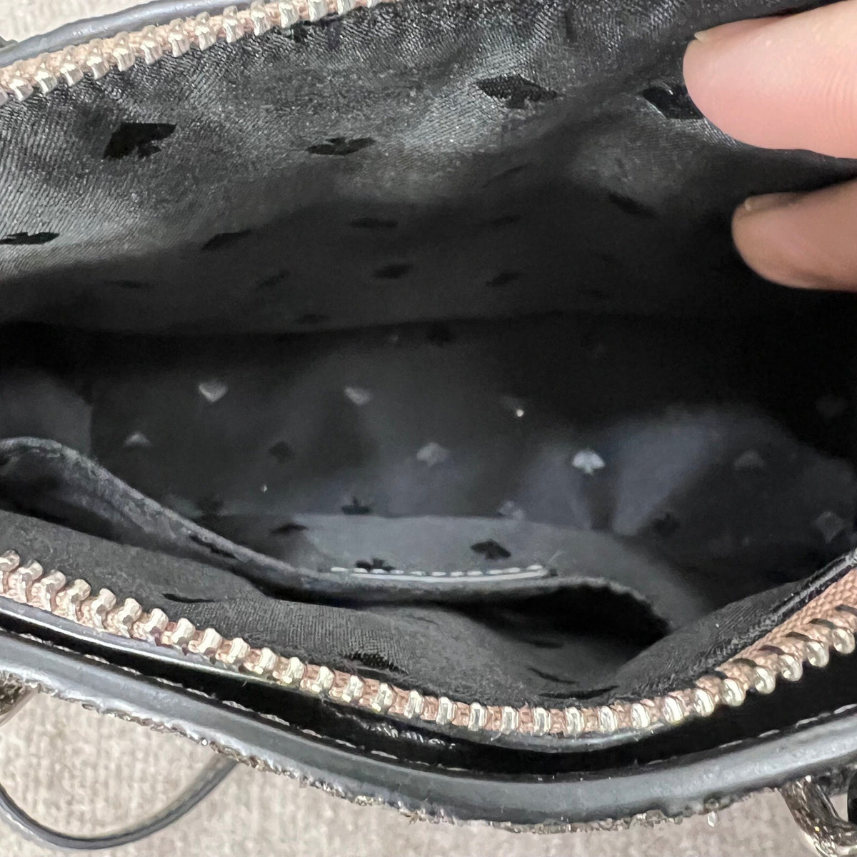 Kate Spade Glitter Dome Satchel Crossbody Bag Sparkle Silver Chain Strap FLAW