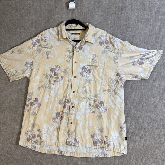 Saltaire Shirt Men Large Peach Silk Floral Short Sleeve Hawaiian Camp Summer