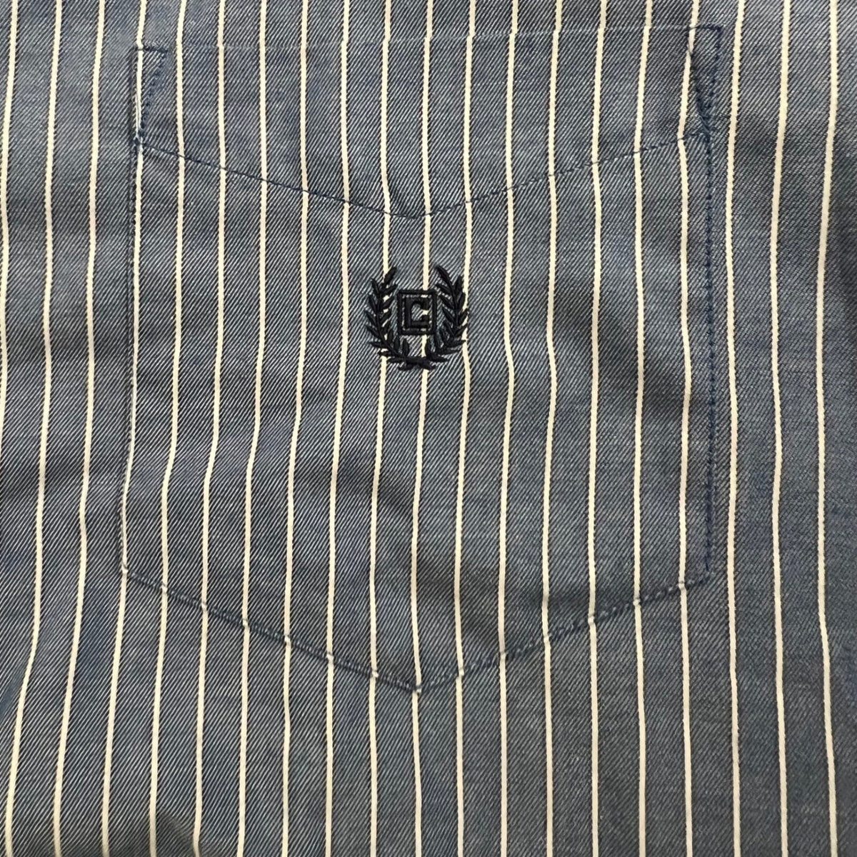 Chaps Est. 1978 Striped Button Down Shirt L/G Blue White Embroidered Logo