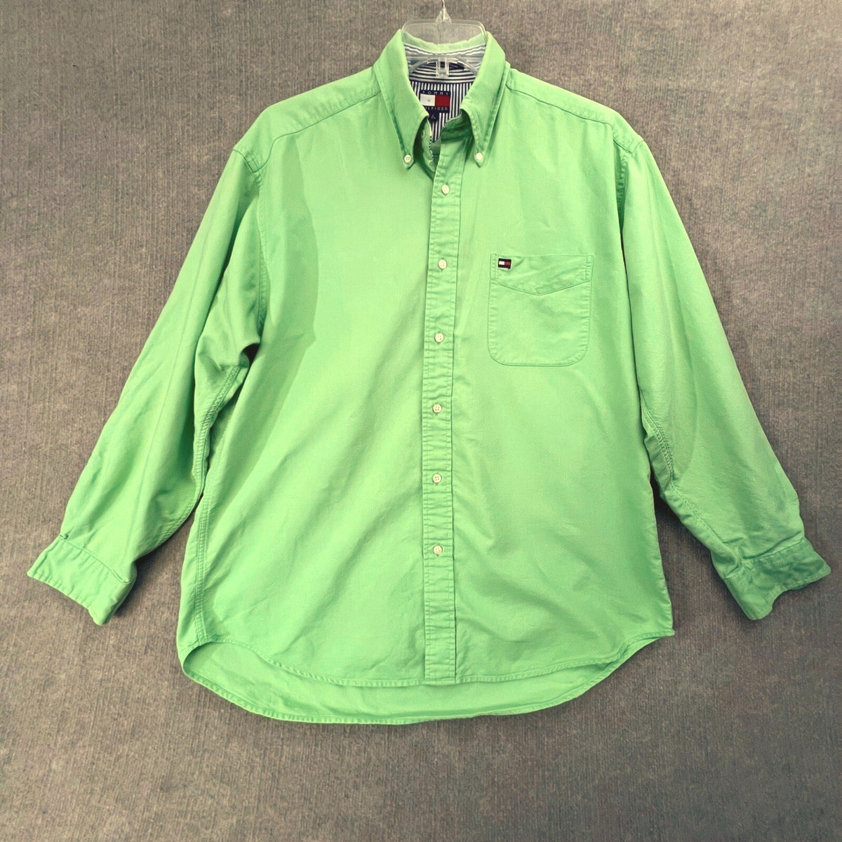 Tommy Hilfiger Mens L Long Sleeve Button Down Shirt Casual Green Cotton