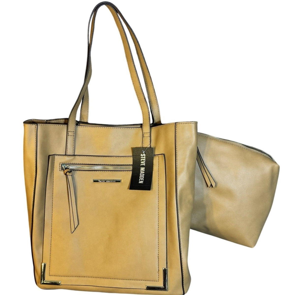 Steve Madden BTORI Tote Bag Women Large Camel Faux Leather Minimalist Boho NWT