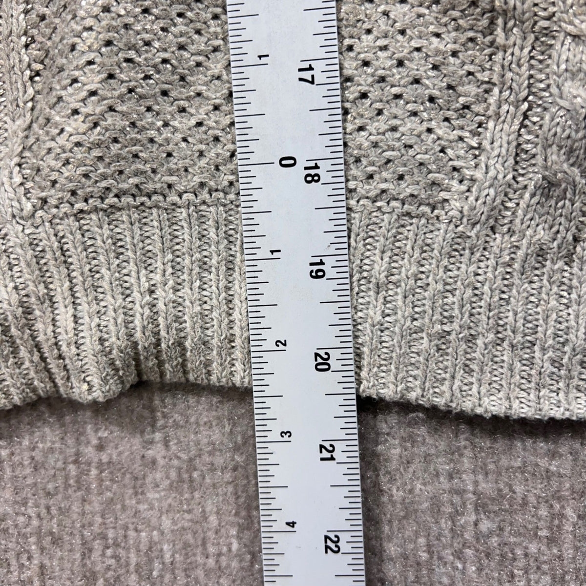 NUMPH Natalie Cable Knit Sweater Light Grey Metallic Sparkle Size M