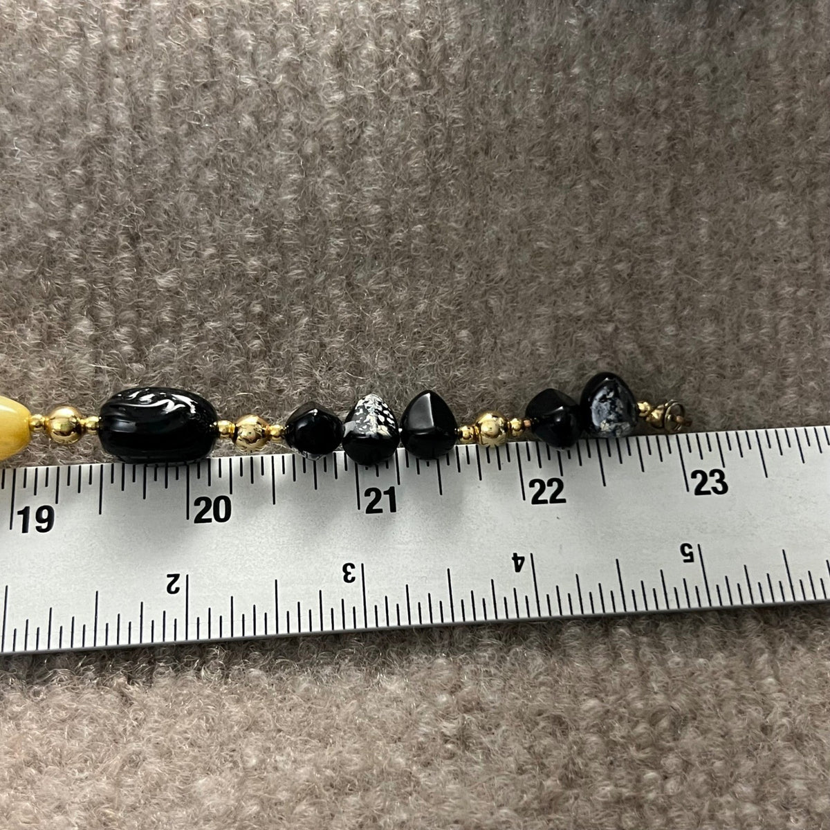 Long Beaded Necklace Yellow Black Gold Tone Fashion Costume Jewelry