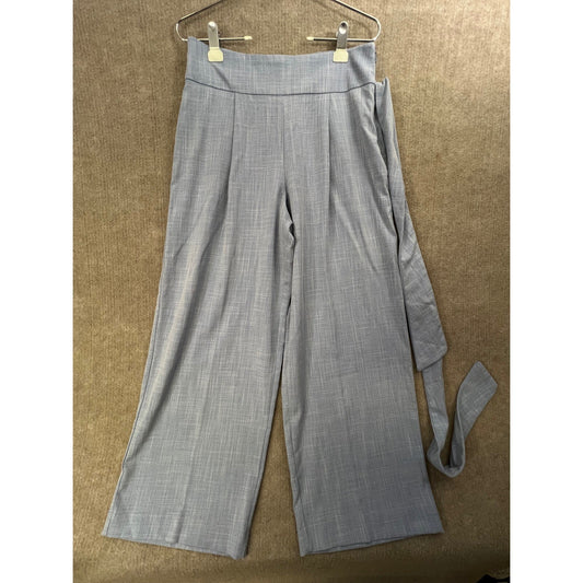 Worthington Petite Wide Leg Cropped Blue Pants with Tie Belt - Size 10P