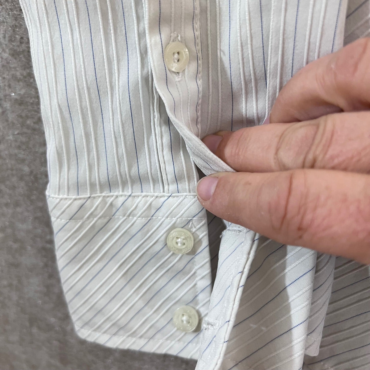 7 Diamonds Button Up Shirt Mens Large White Blue Striped Stretch Casual Y2K