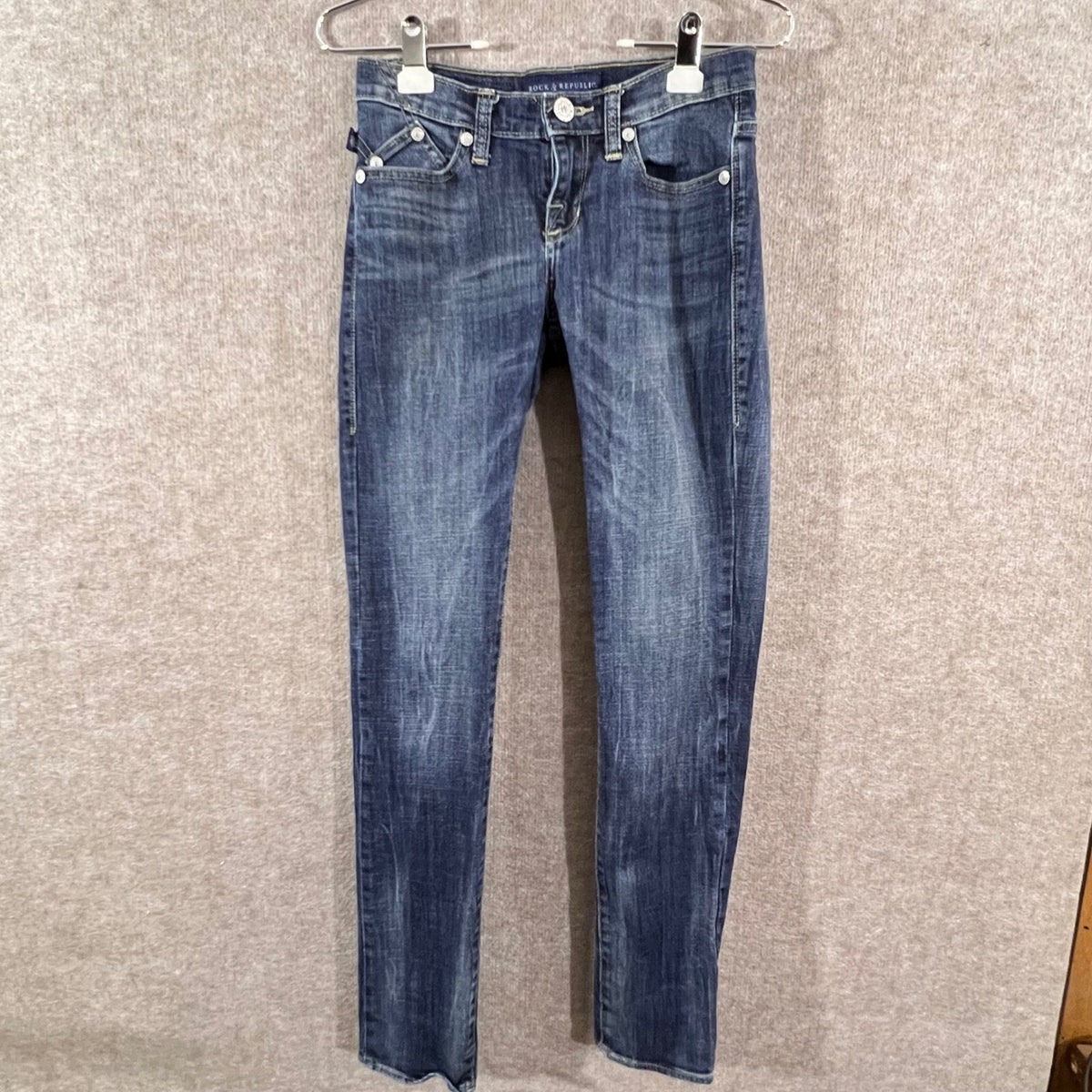 Rock Republic Jeans Womens 26 Skinny Blue Denim Embroidered Y2K Indie Sleaze