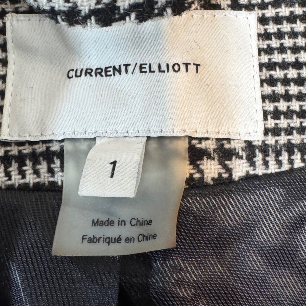 Current/Elliott Glen Plaid Blazer Women 1 Black White Wool Blend Academic Chic