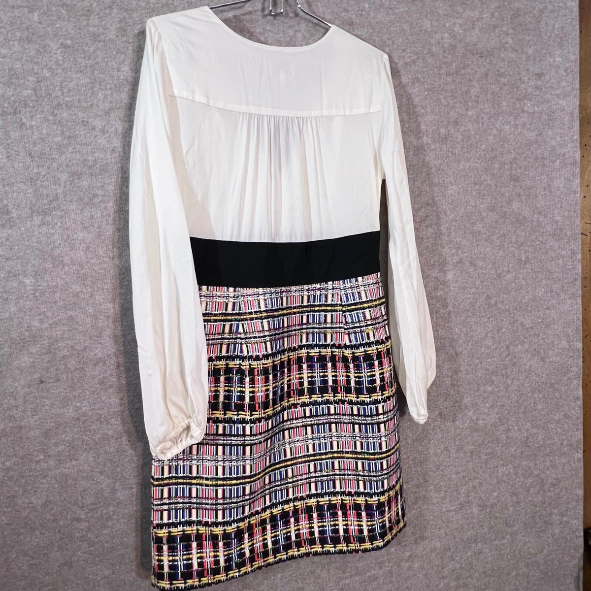 Milly Mini Dress Womens 6 Ivory Black Multi Tweed V Neck Long Sleeve Mod Chic