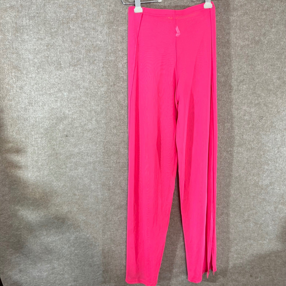 Daisy Sheer Mesh Pants Women L Neon Pink Wide Leg High Side Slit Festival Beach