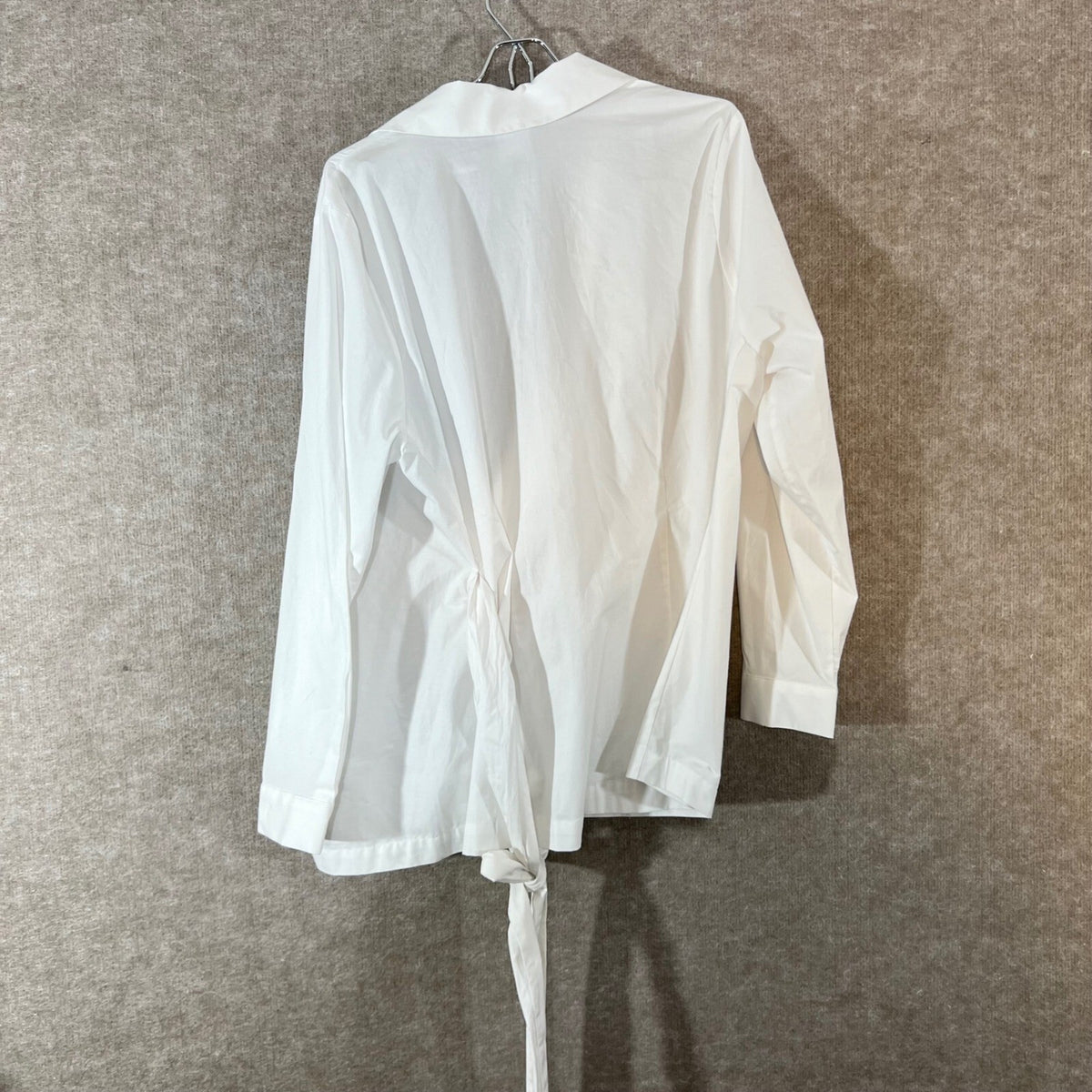 Cabi Wrap Blouse Womens XL White Cotton Stretch Side Tie Long Sleeve Button Up