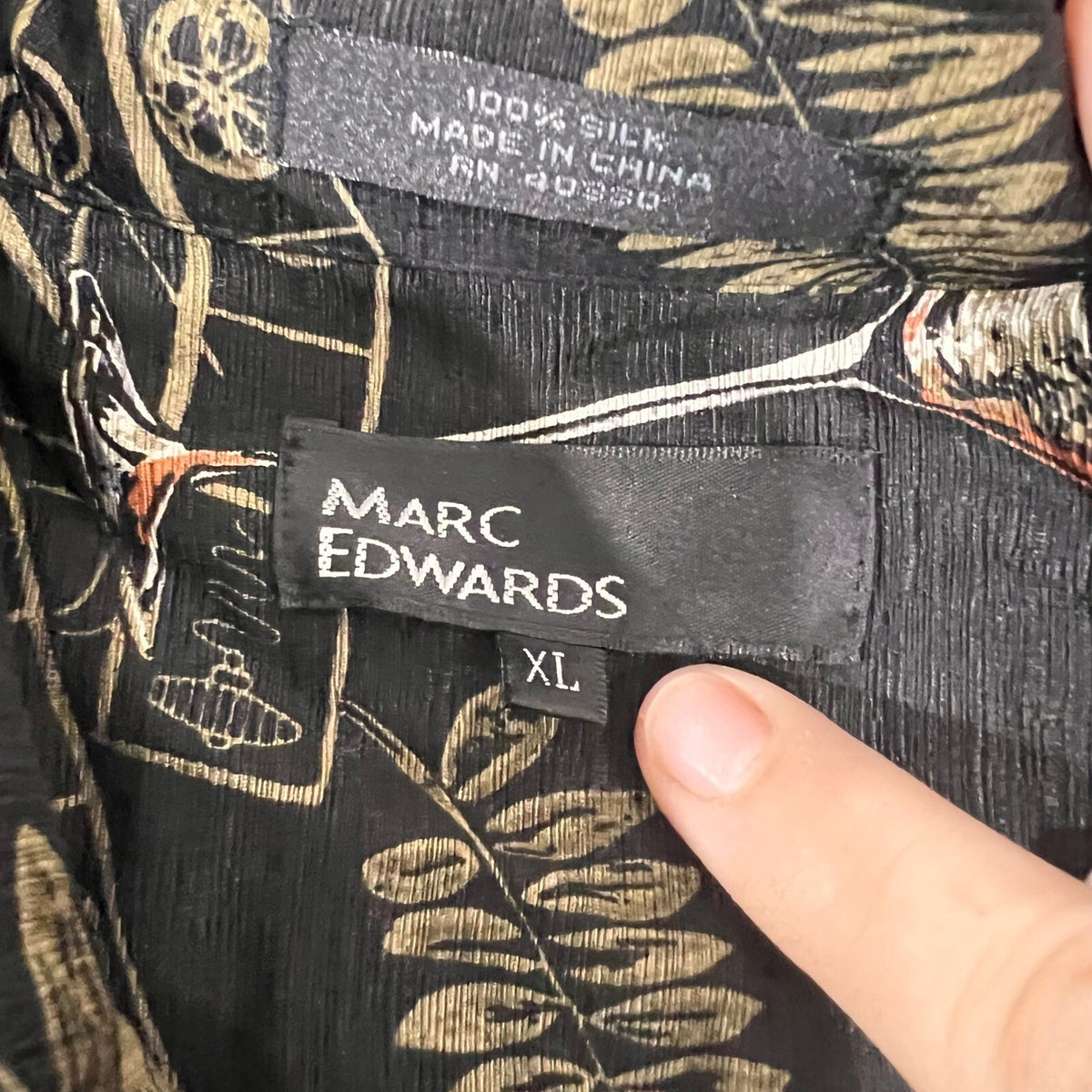 Vintage Marc Edwards Button Down Shirt Mens XL Silk Martini Tropical Black Boho