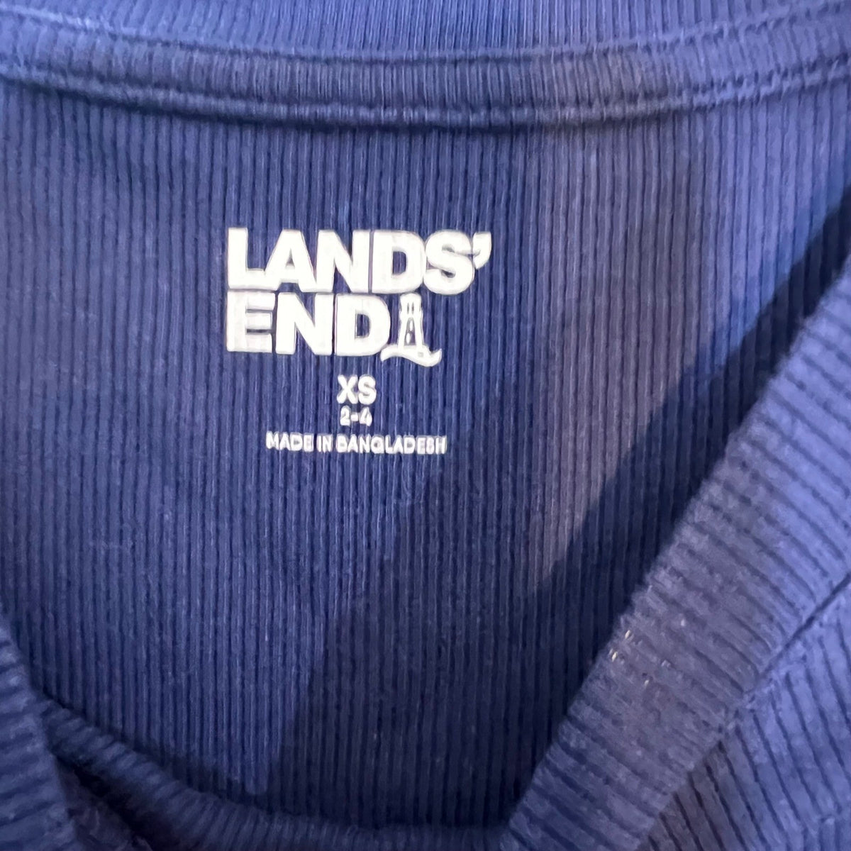 Lands End Ruffle Sleeve T-Shirt Girls XS Navy Blue Ribbed Cotton Blend Preppy